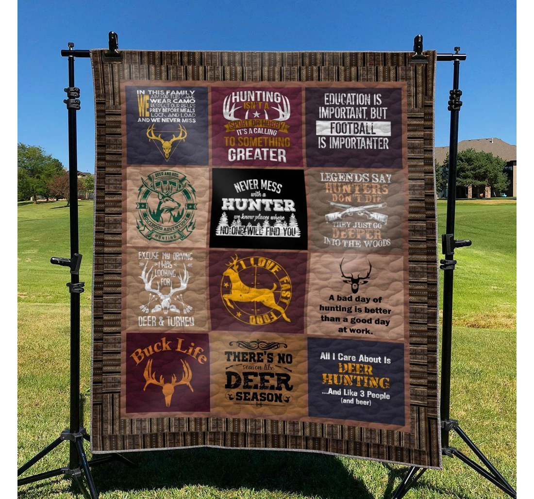 Throw Blanket, Quilt - Deer Hunting Never Mess With A Hunter Sherpa Fleece