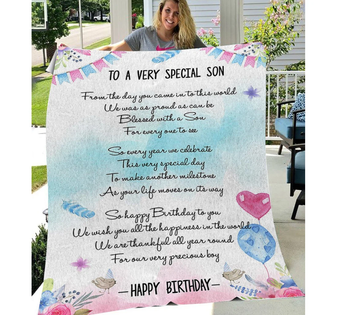 Throw Blanket, Quilt - Personalized To My Son Family Happy Very Special Son Sherpa Fleece