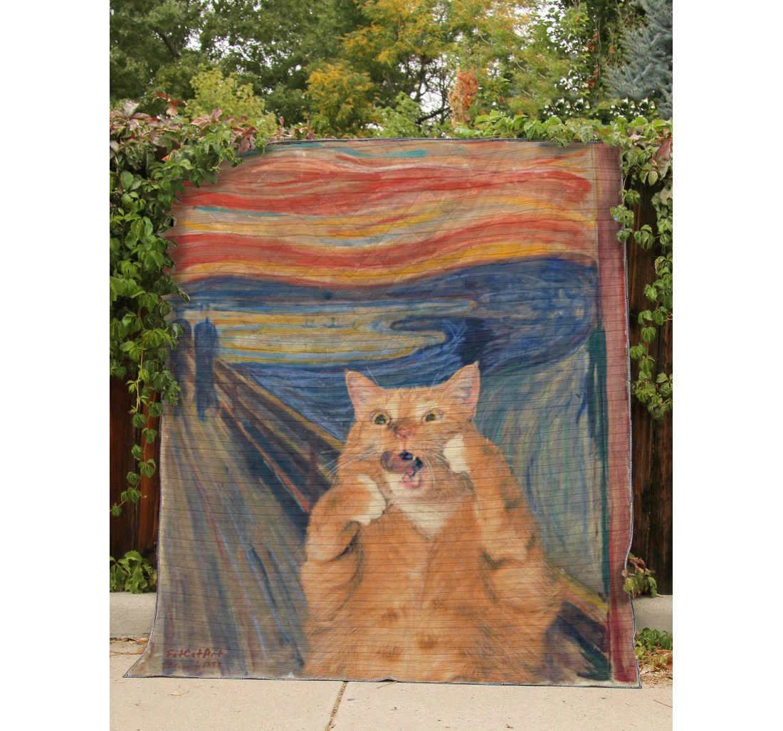 Throw Blanket, Quilt - Cat The Cat Scream Sherpa Fleece