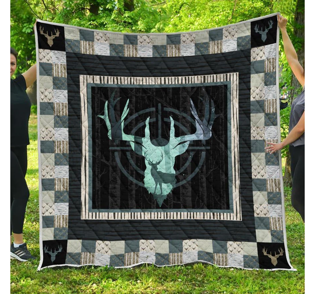 Throw Blanket, Quilt - Deer Hunting Green Deer Sherpa Fleece