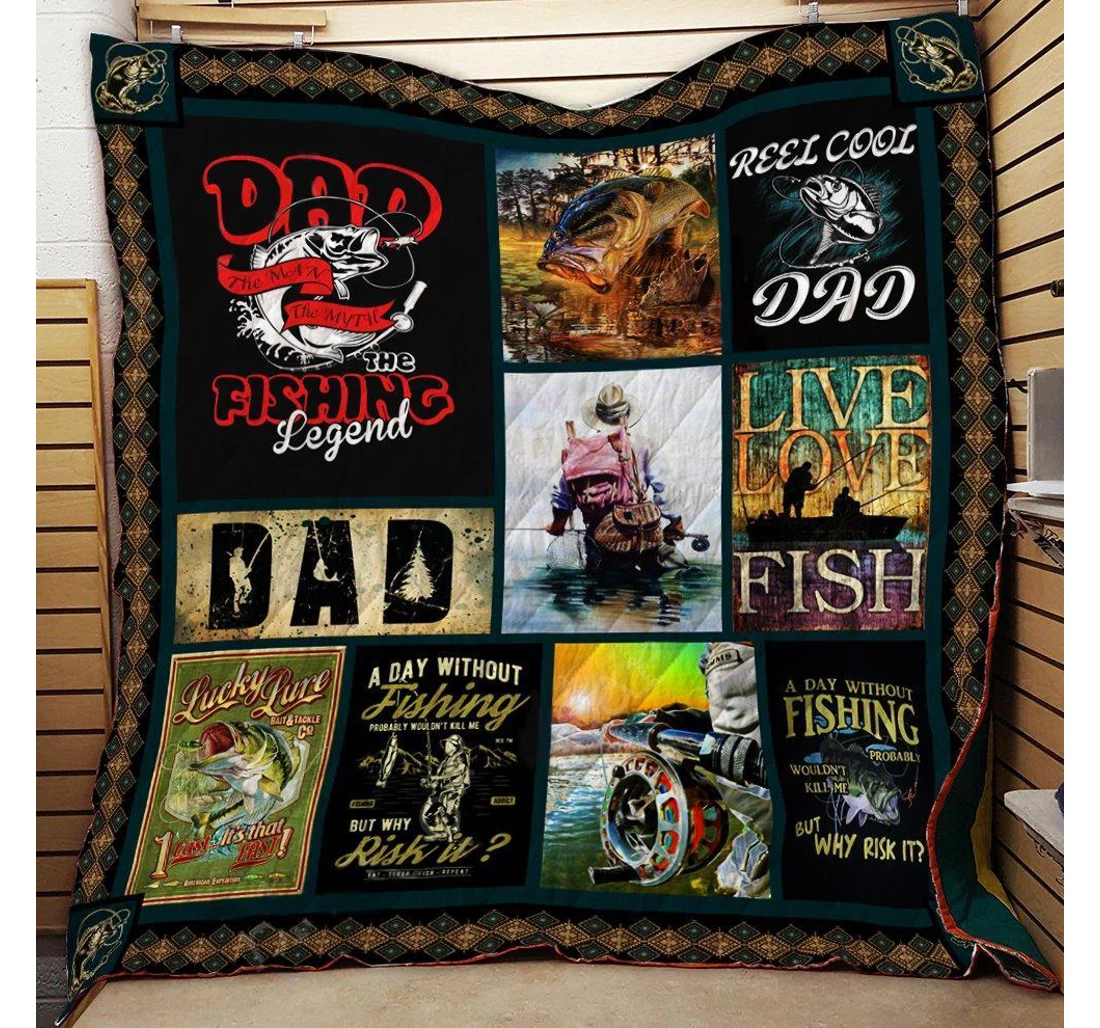 Throw Blanket, Quilt - Fishing Dad Fishing Legend Live Love Fish Sherpa Fleece