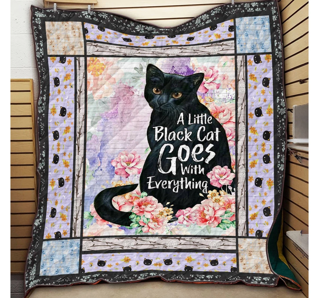 Throw Blanket, Quilt - Cat A Little Black Cat Sherpa Fleece