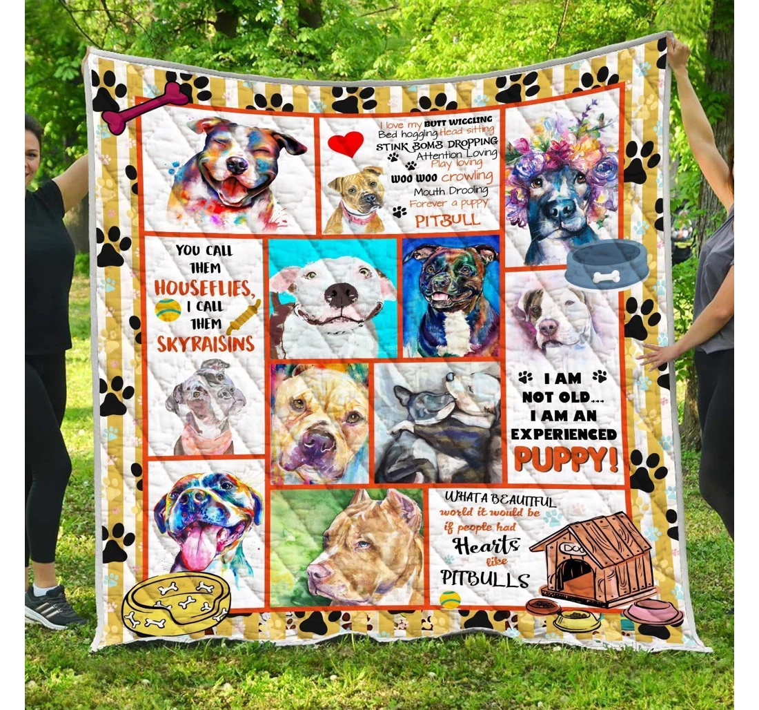 Throw Blanket, Quilt - Pitbull I Am Not Old I Am An Experienced Sherpa Fleece