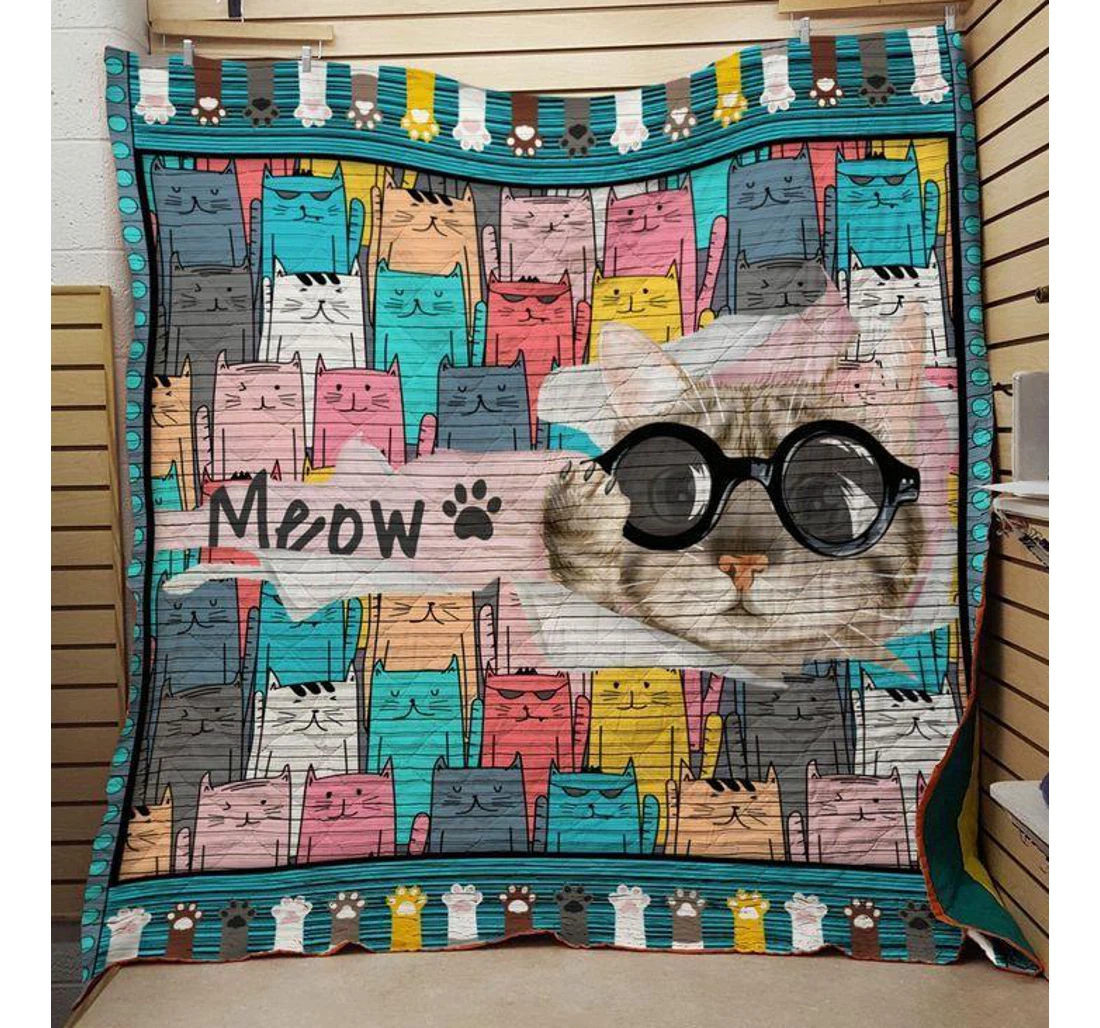 Throw Blanket, Quilt - Cat Meow Cat Sherpa Fleece