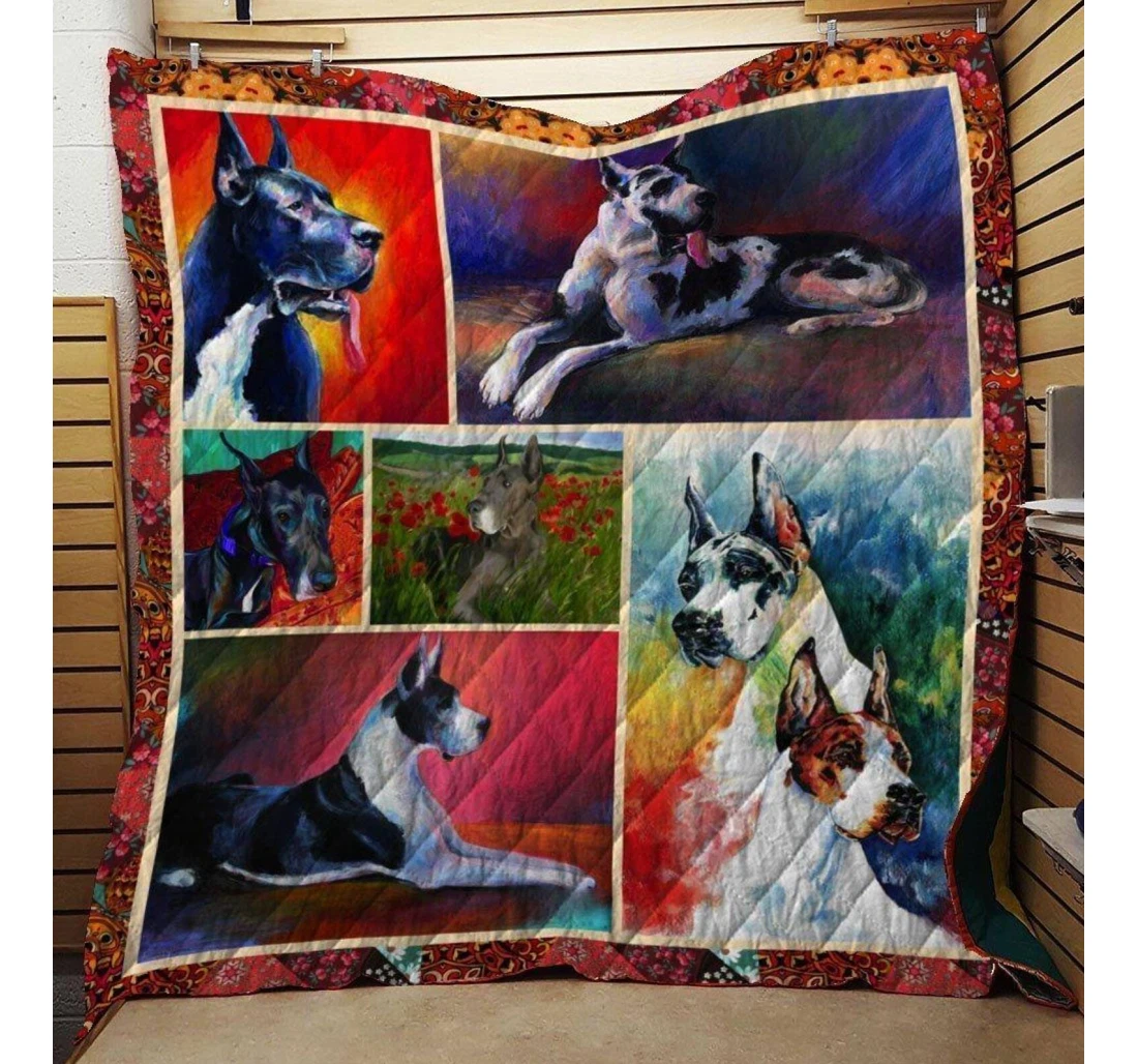 Throw Blanket, Quilt - Great Dane Dog In Color Sherpa Fleece