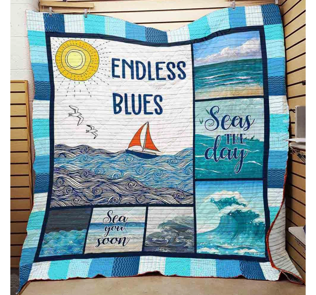 Throw Blanket, Quilt - Ocean Endless Blue Sea Sherpa Fleece