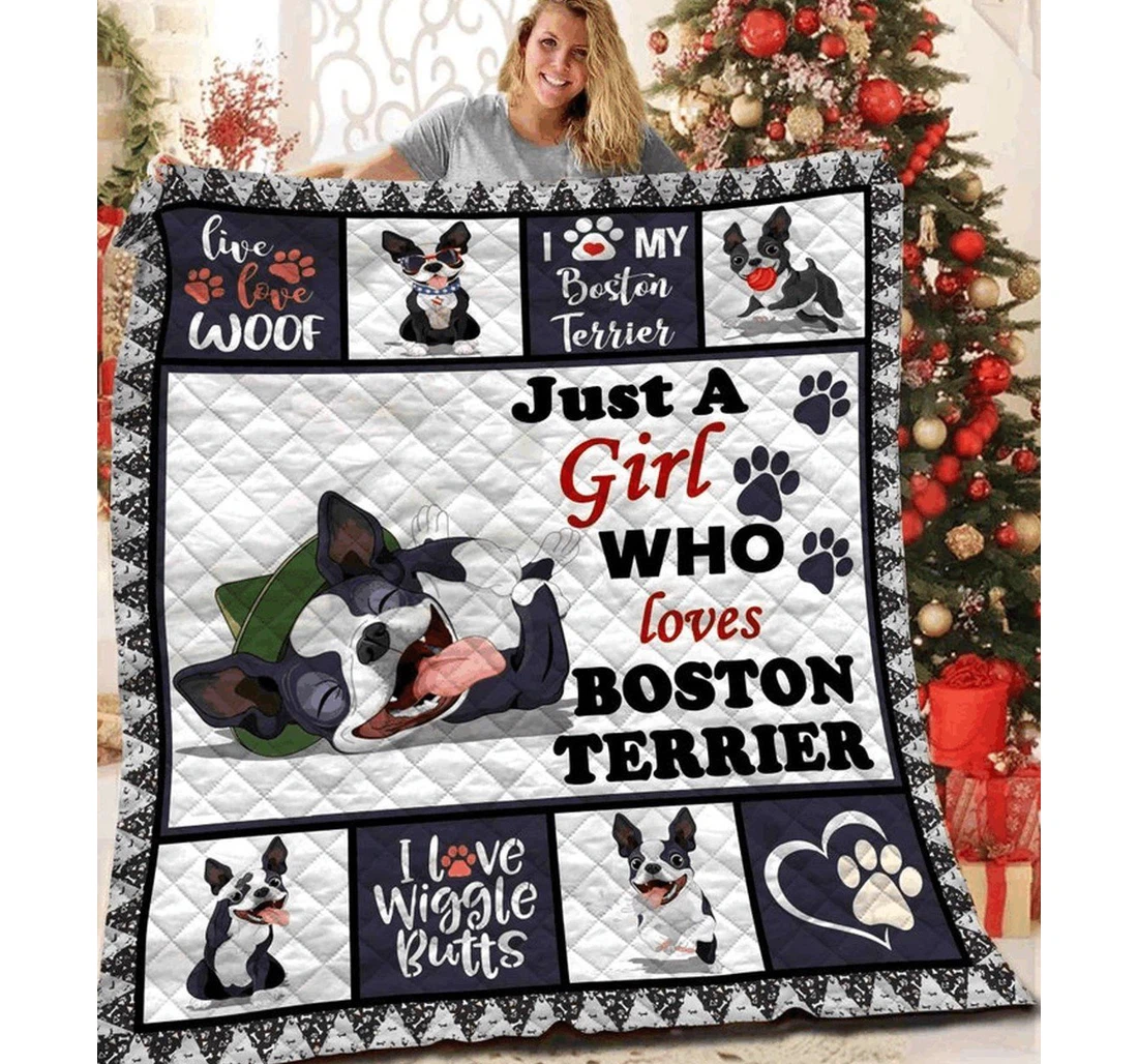 Throw Blanket, Quilt - Boston Terrier Just A Girl Who Loves Boston Terrier Sherpa Fleece