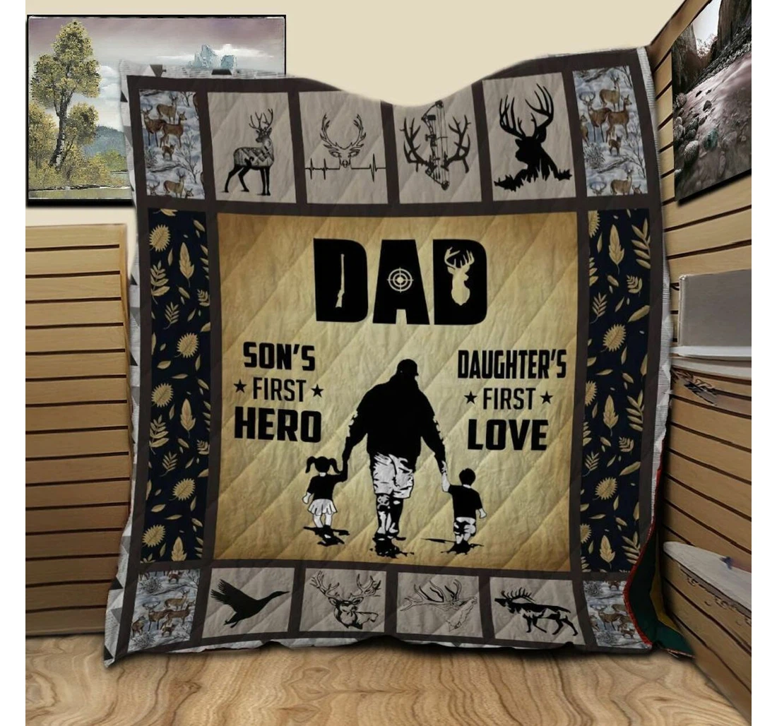 Throw Blanket, Quilt - Deer Hunting Son's First Hero Daughter's First Love Sherpa Fleece