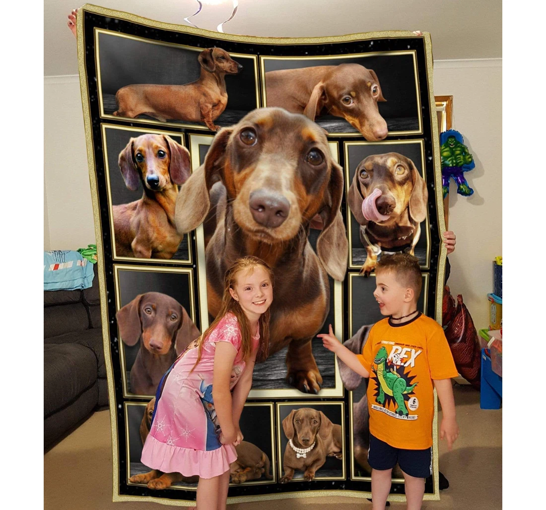 Throw Blanket, Quilt - Dachshund Cute Chocolate Dachshund Sherpa Fleece