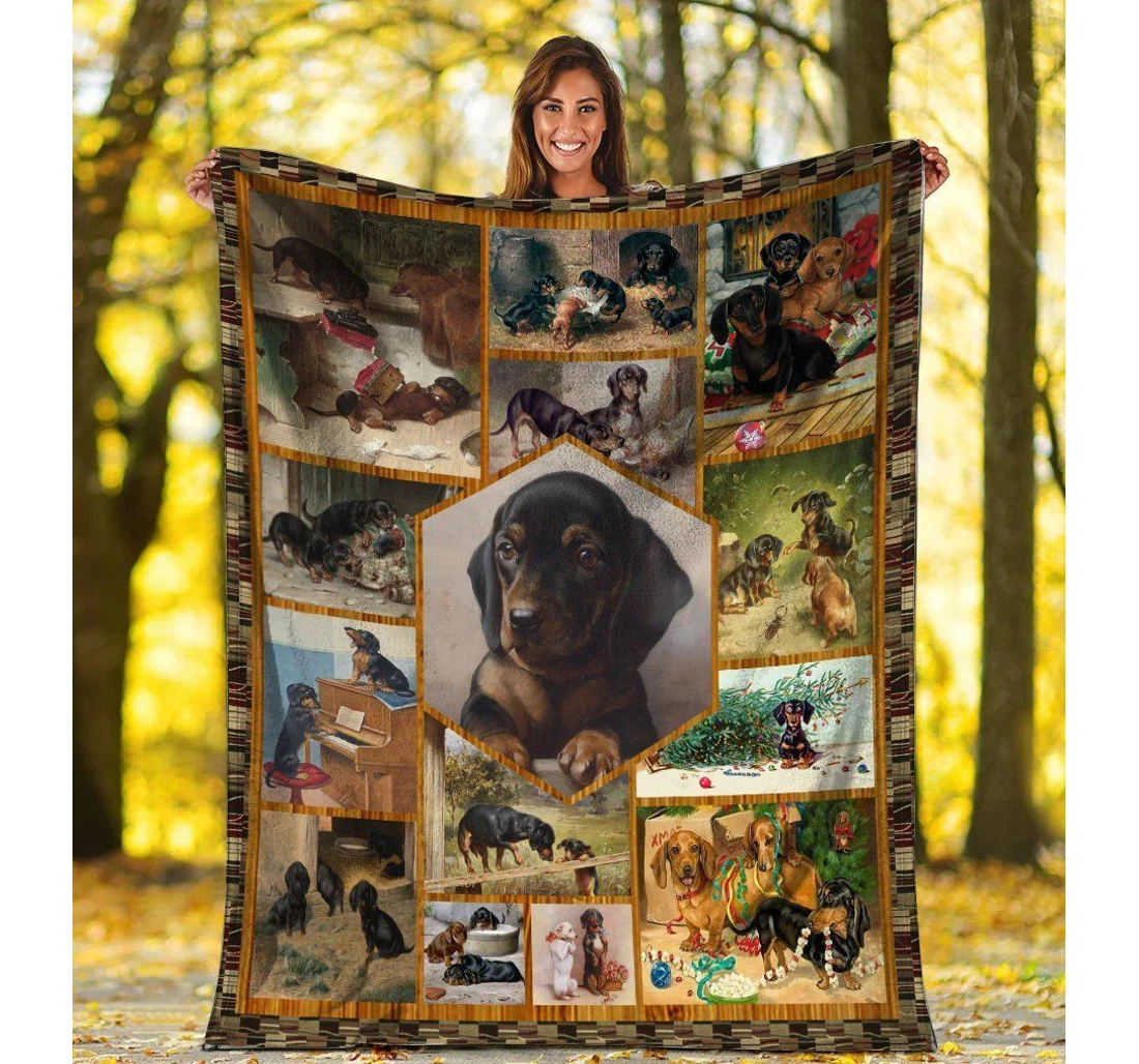 Throw Blanket, Quilt - Dachshund Dachshund Doxie Weiner Dog Sherpa Fleece