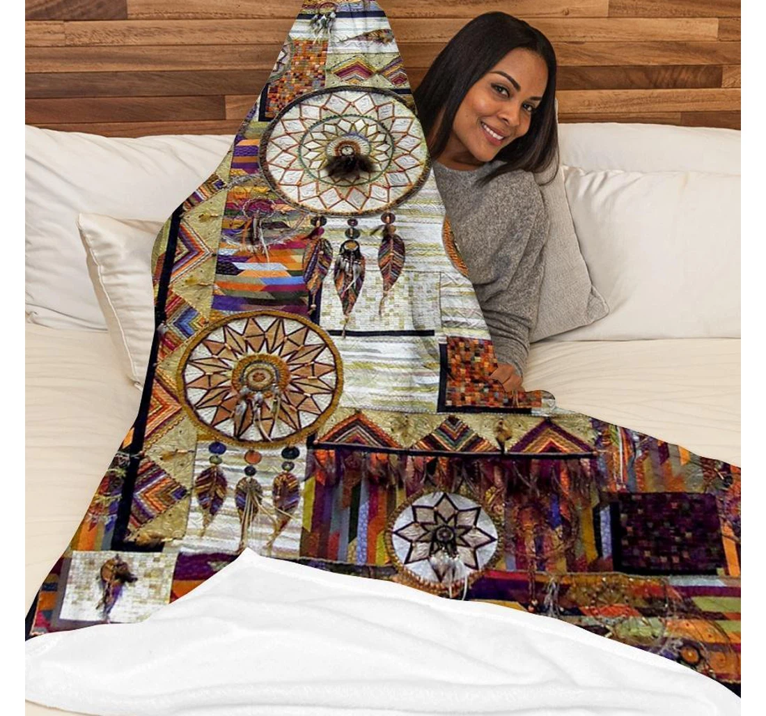 Throw Blanket, Quilt - Native American Dreamcatcher Sherpa Fleece