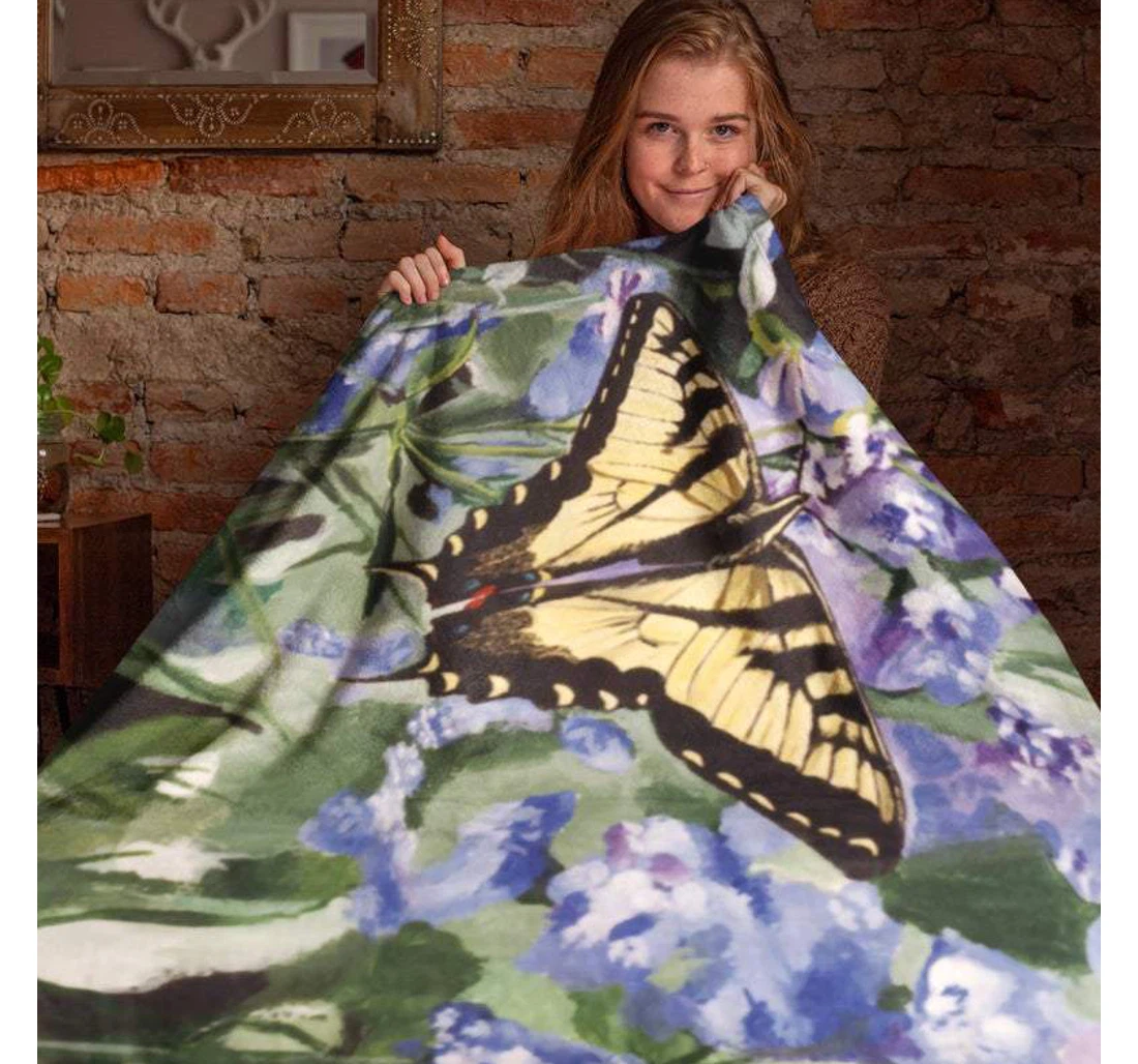 Throw Blanket, Quilt - Butterfly Butterfly With Flower Art Sherpa Fleece