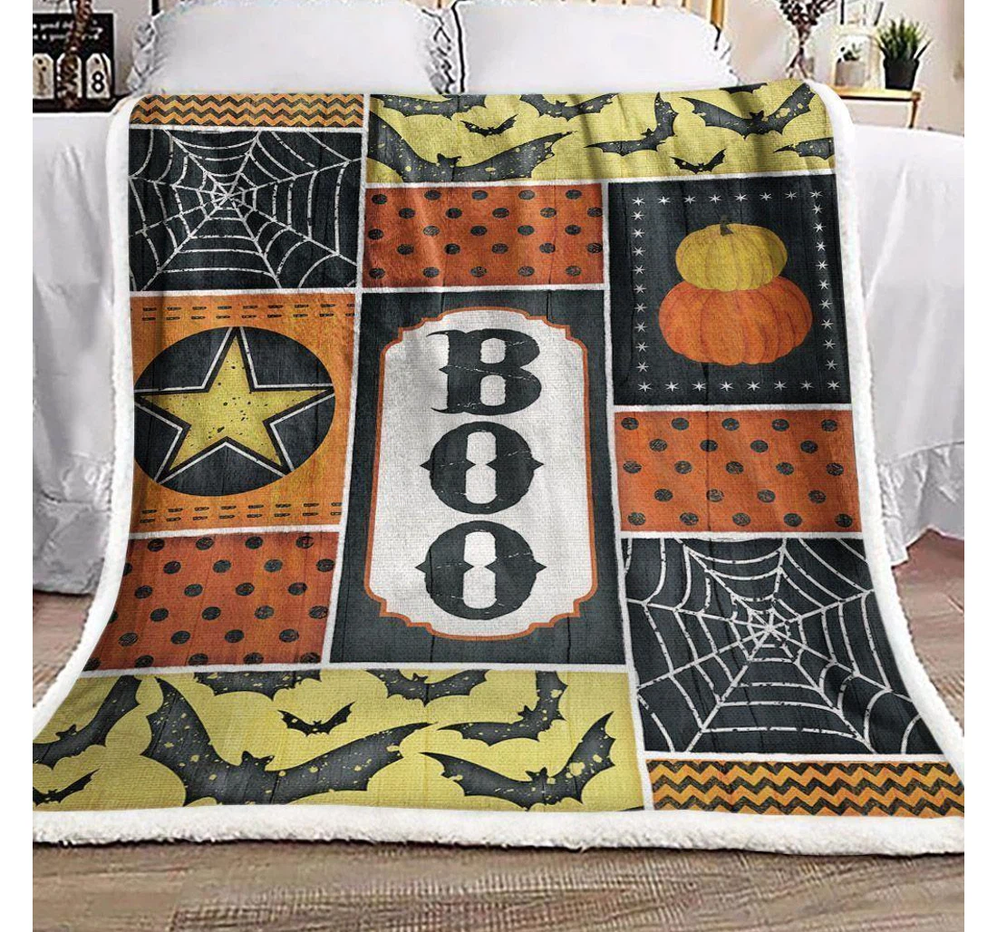 Throw Blanket, Quilt - Halloween Happy Halloween Boo Sherpa Fleece