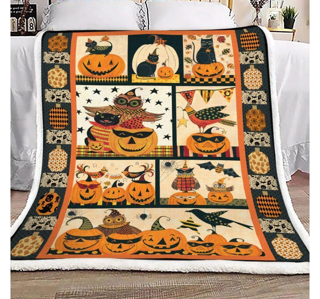 Throw Blanket, Quilt - Halloween Happy Pumpkin With Friends Sherpa Fleece