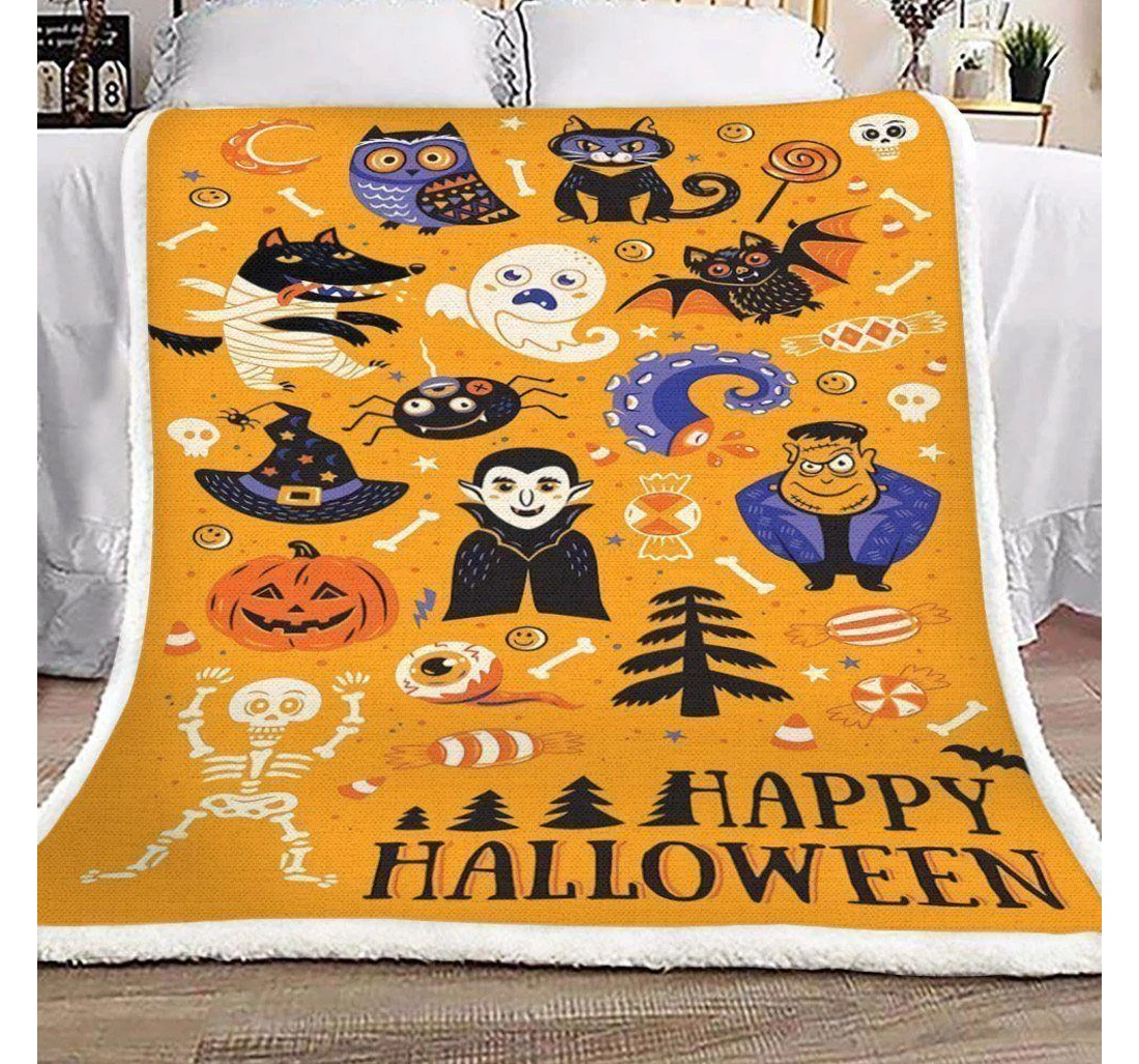 Throw Blanket, Quilt - Halloween Happy Halloween Day Sherpa Fleece