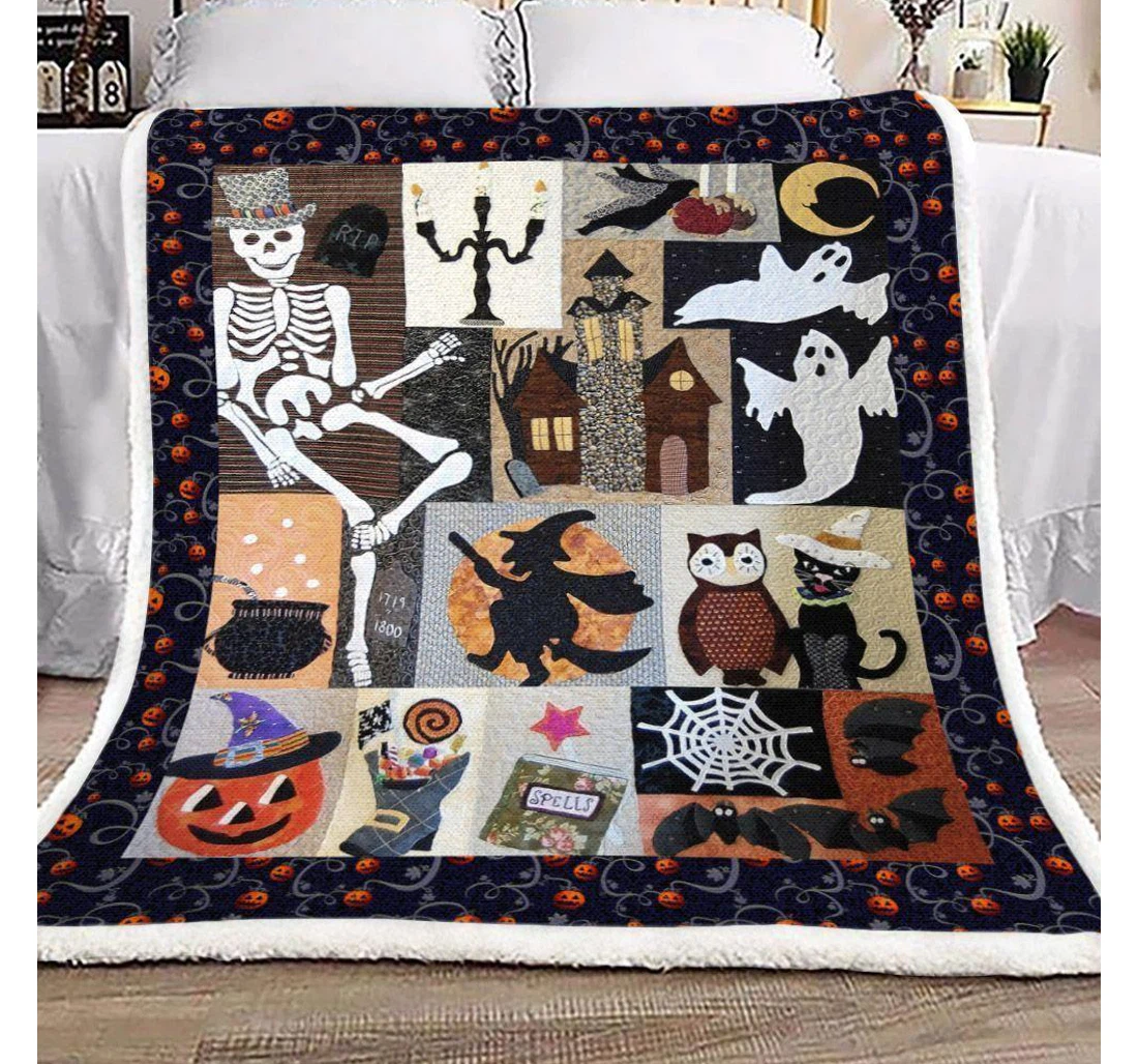 Throw Blanket, Quilt - Halloween Happy Halloween Day Sherpa Fleece