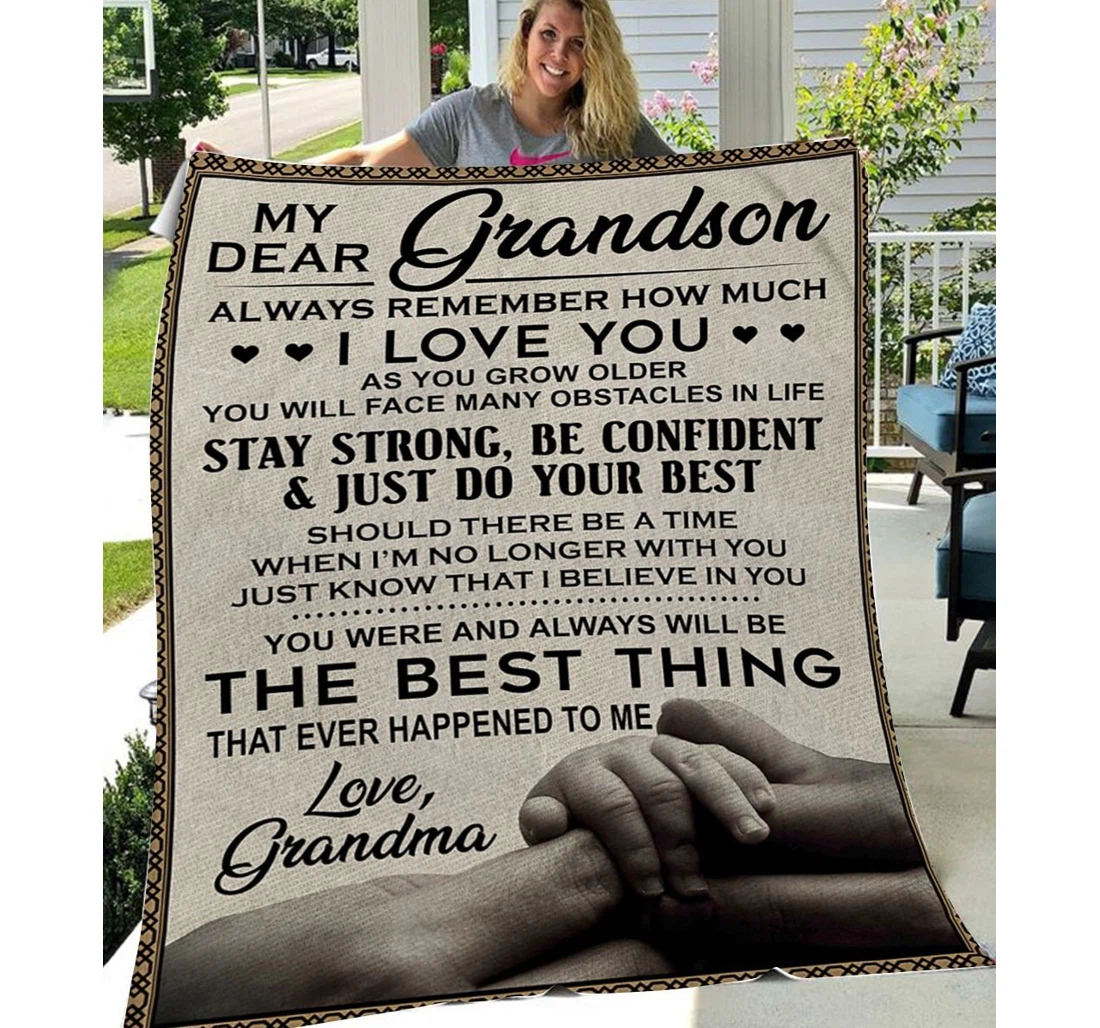 Throw Blanket, Quilt - Family To My Grandson I Love You Sherpa Fleece