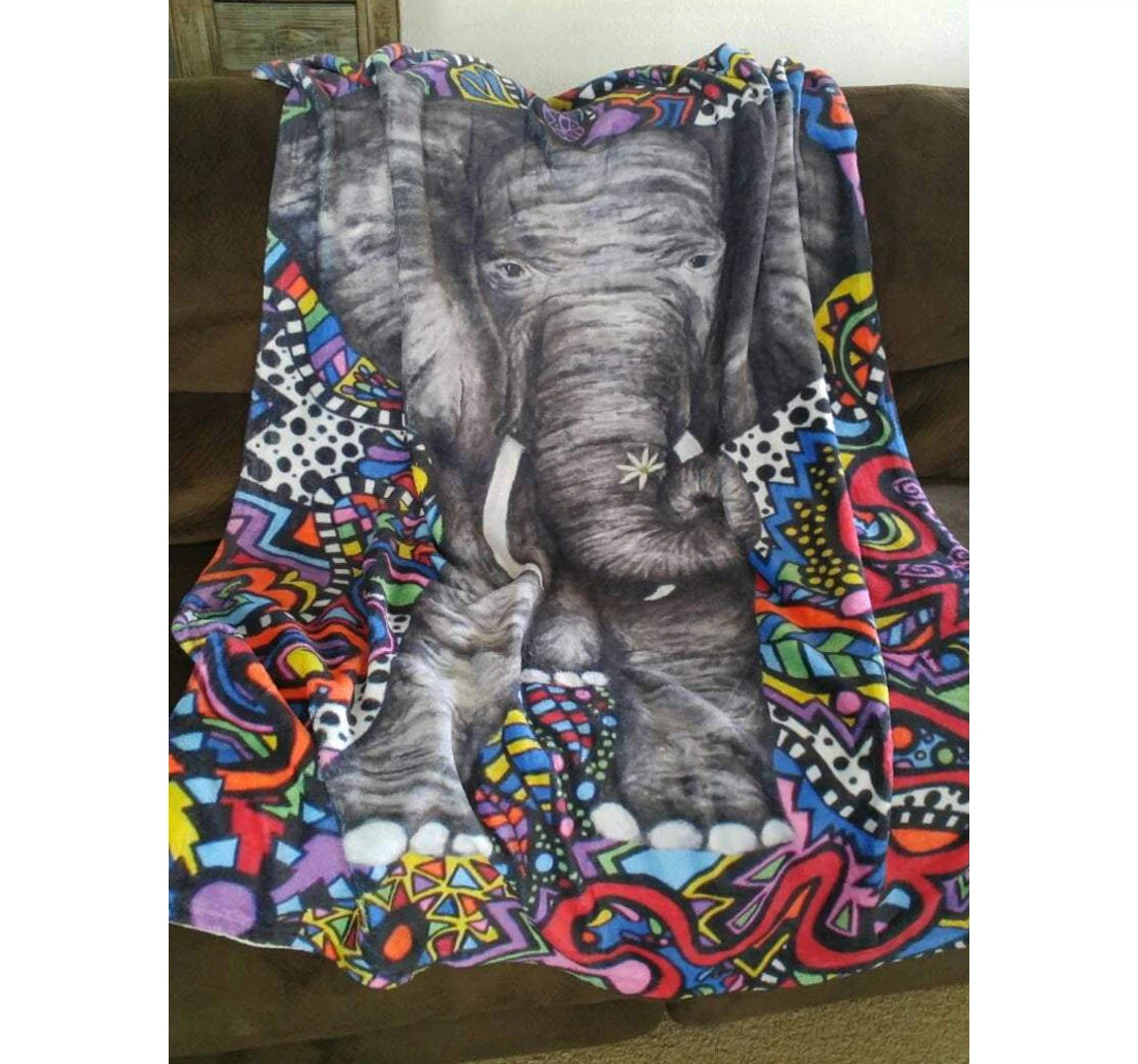 Throw Blanket, Quilt - Elephant Big Elephant Art Sherpa Fleece