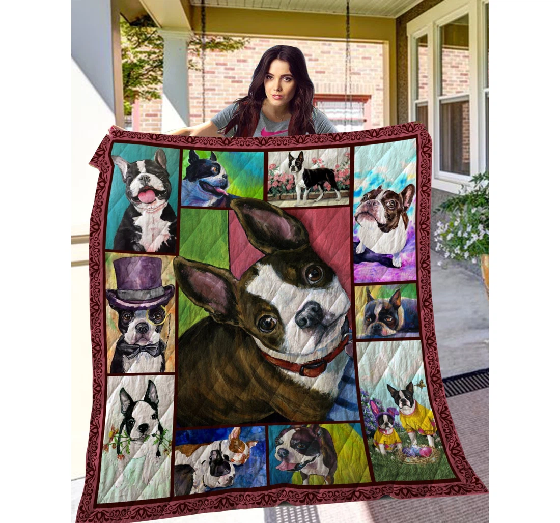 Throw Blanket, Quilt - Boston Terrier Cute Boston Terrier Dogs Sherpa Fleece