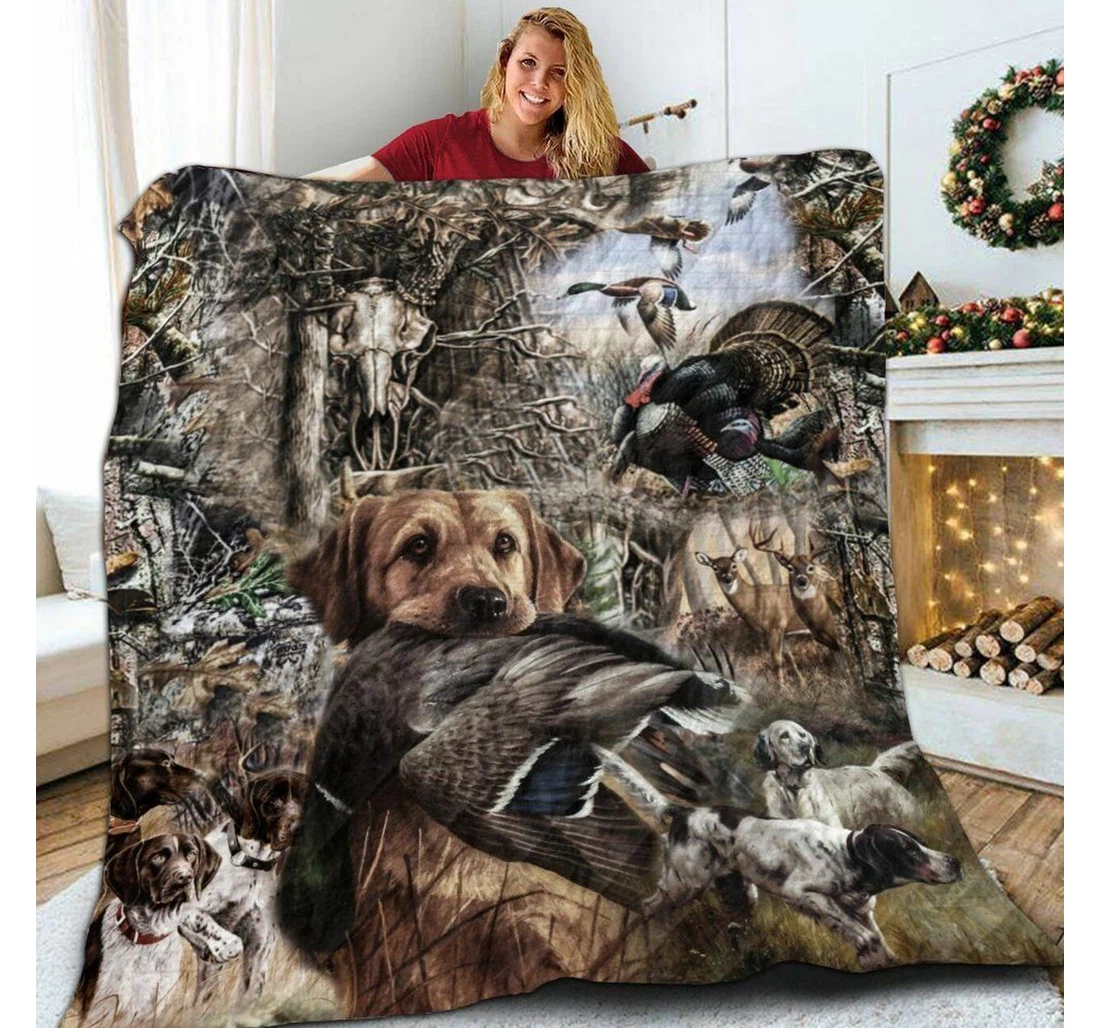 Throw Blanket, Quilt - Hunting Dog Hunter Sherpa Fleece