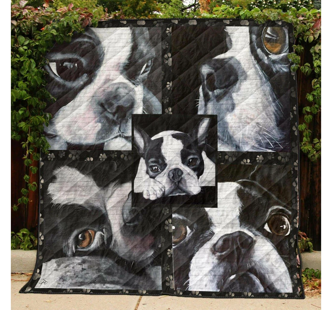 Throw Blanket, Quilt - Boston Terrier My Cute Dog Sherpa Fleece