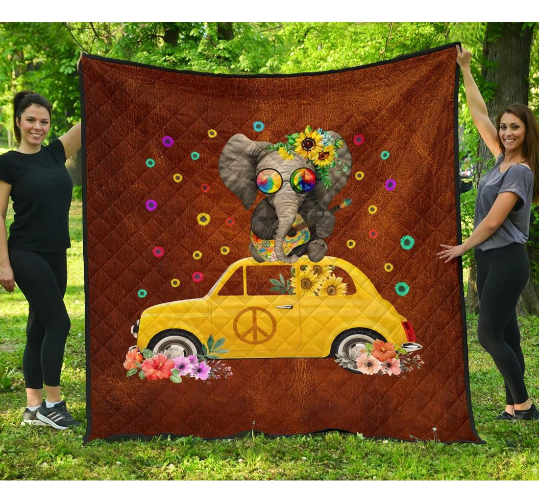 Throw Blanket, Quilt - Elephant Elephant Peace Hippie Sherpa Fleece