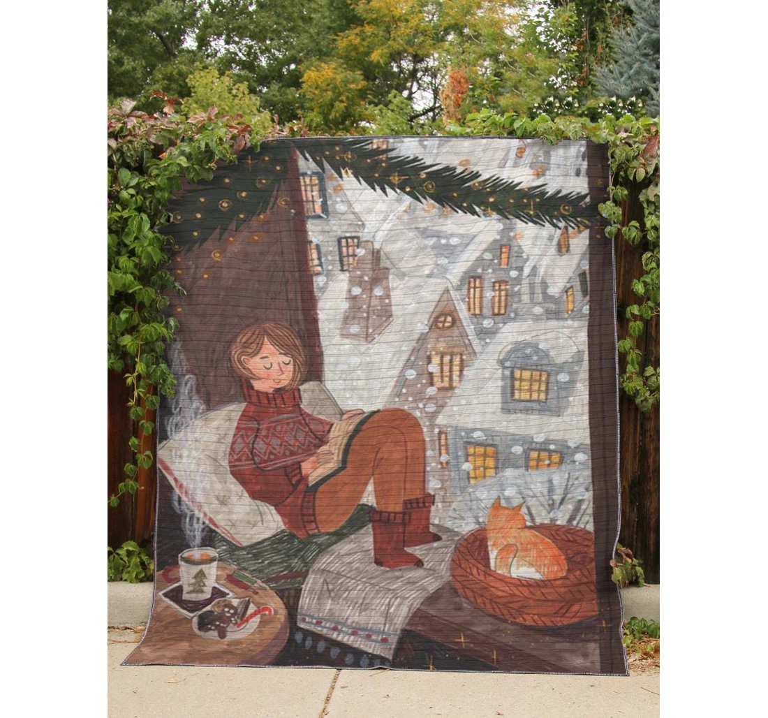 Throw Blanket, Quilt - Lbn - Reading Book Sherpa Fleece