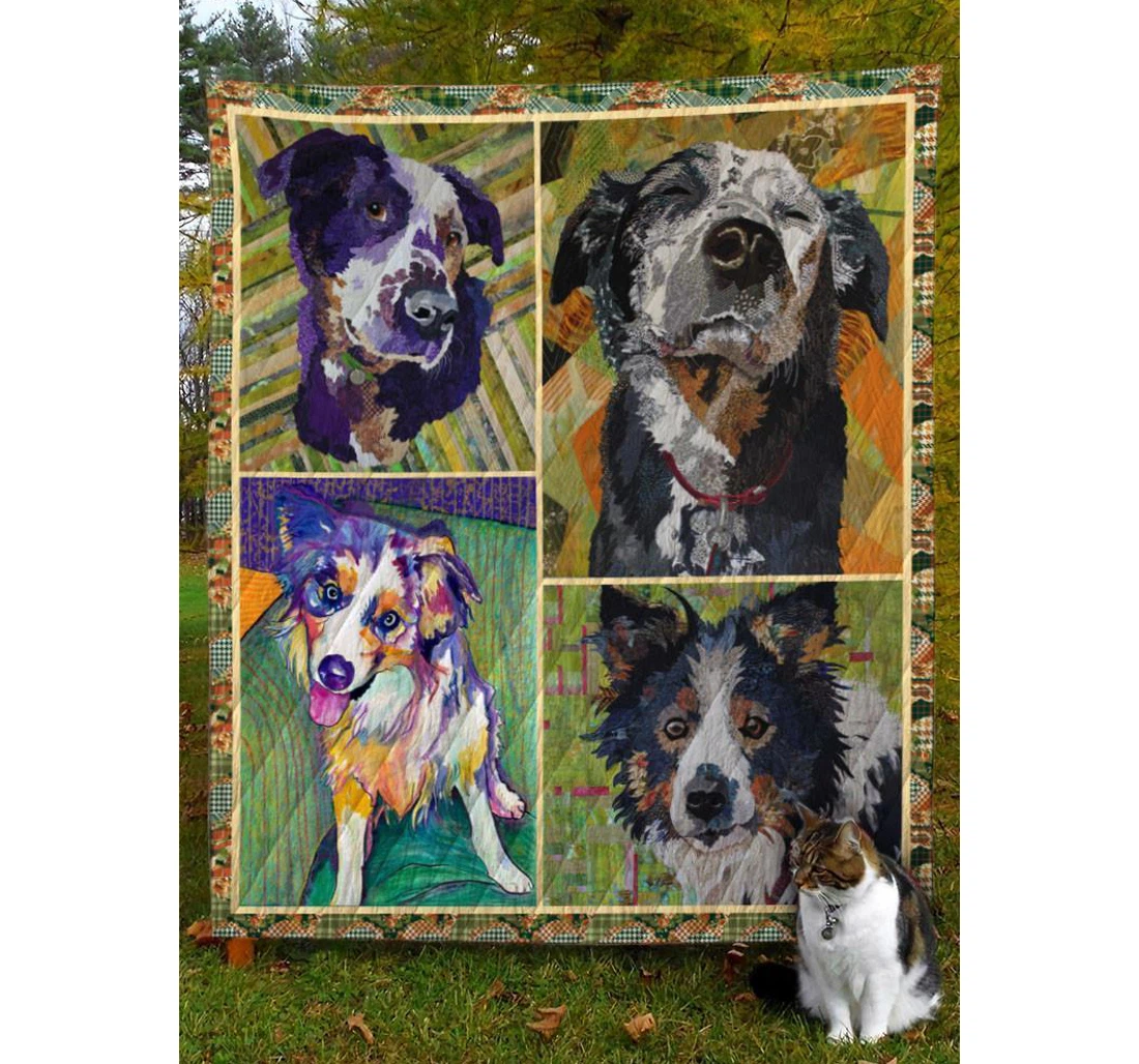 Throw Blanket, Quilt - Australian Shepherd Four Dogs Australian Sherpa Fleece