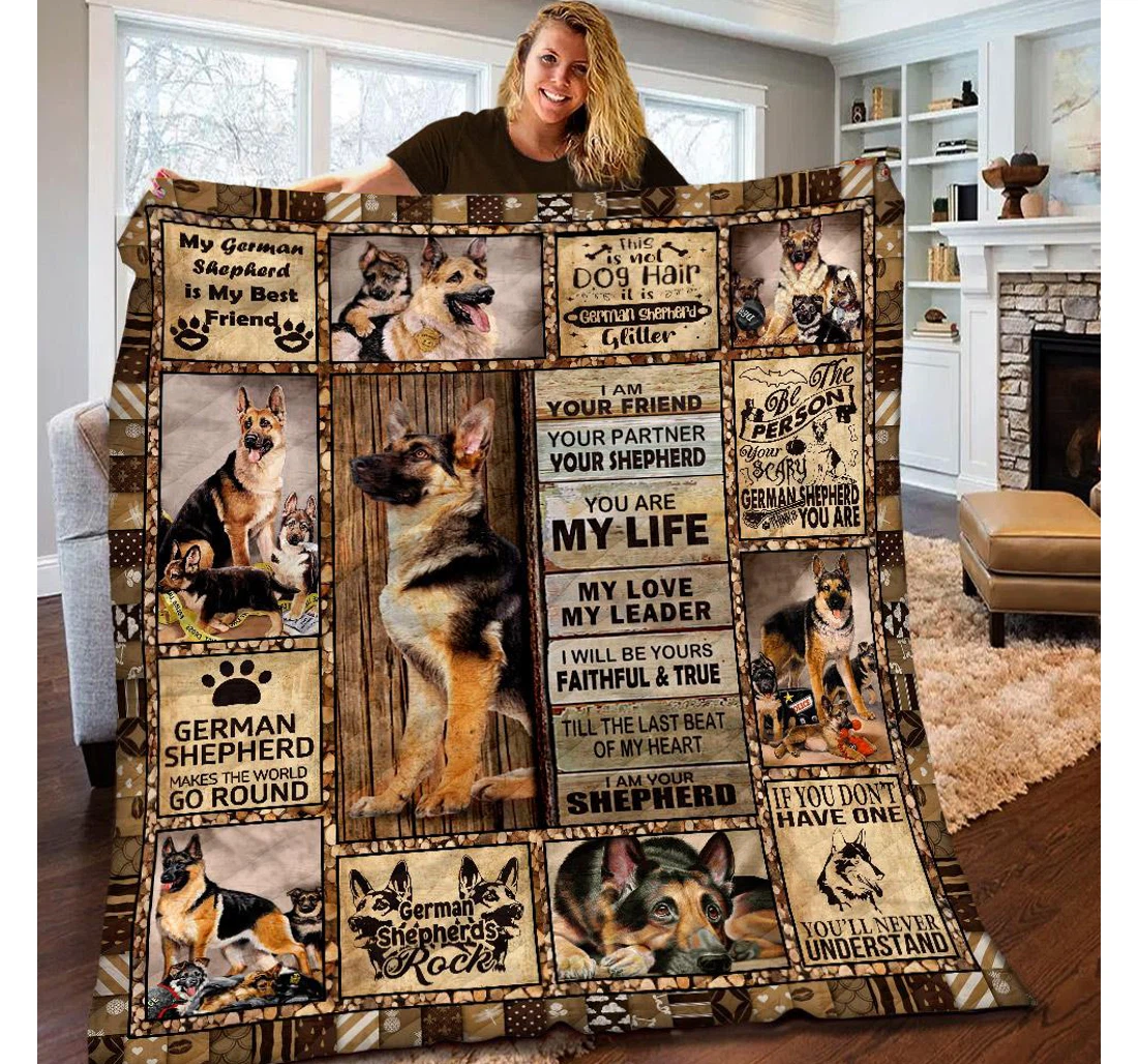 Throw Blanket, Quilt - German Shepherd I Am You Friend Your Partner Your Shepherd Sherpa Fleece