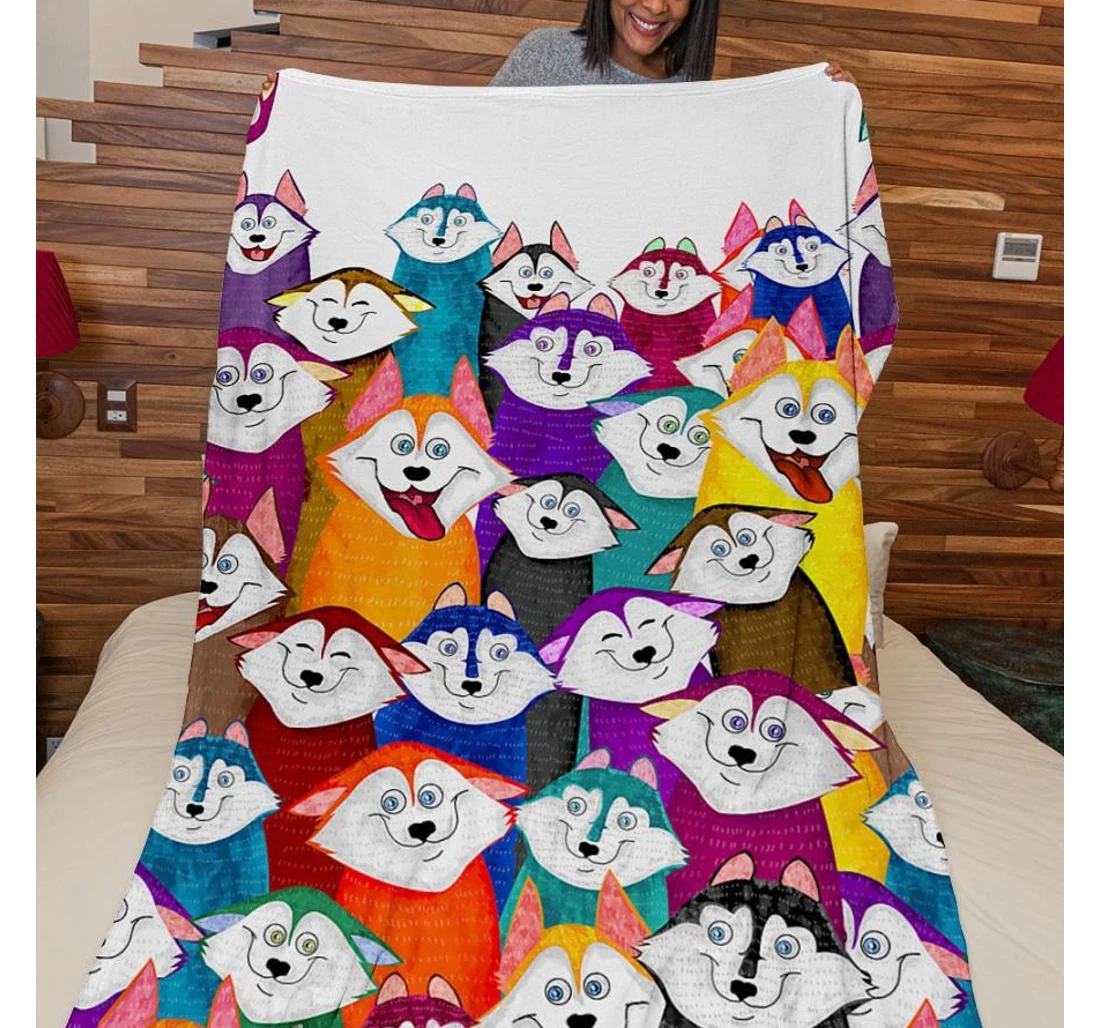 Throw Blanket, Quilt - Dog Many Dogs Colorful Sherpa Fleece