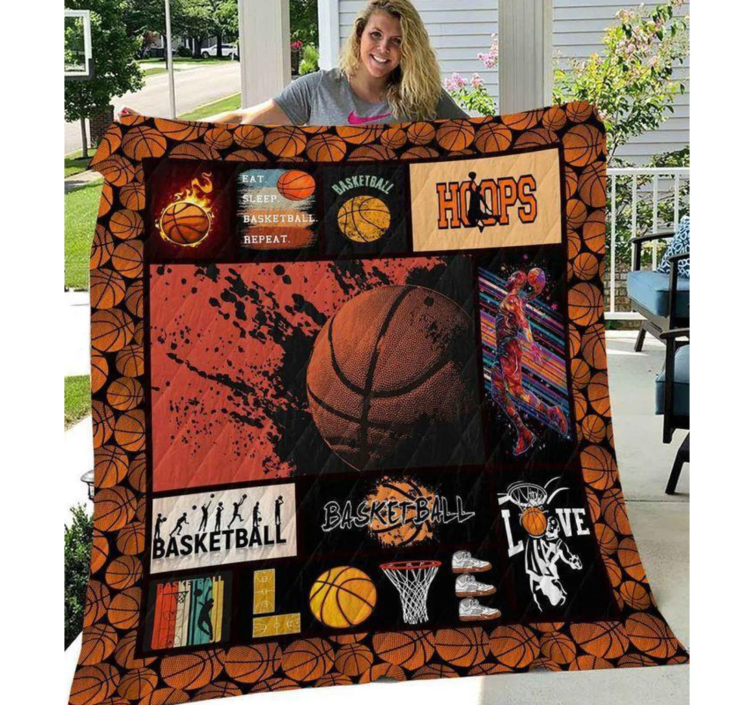 Throw Blanket, Quilt - Basketball Hoops Eat Sleep Repeat Sherpa Fleece