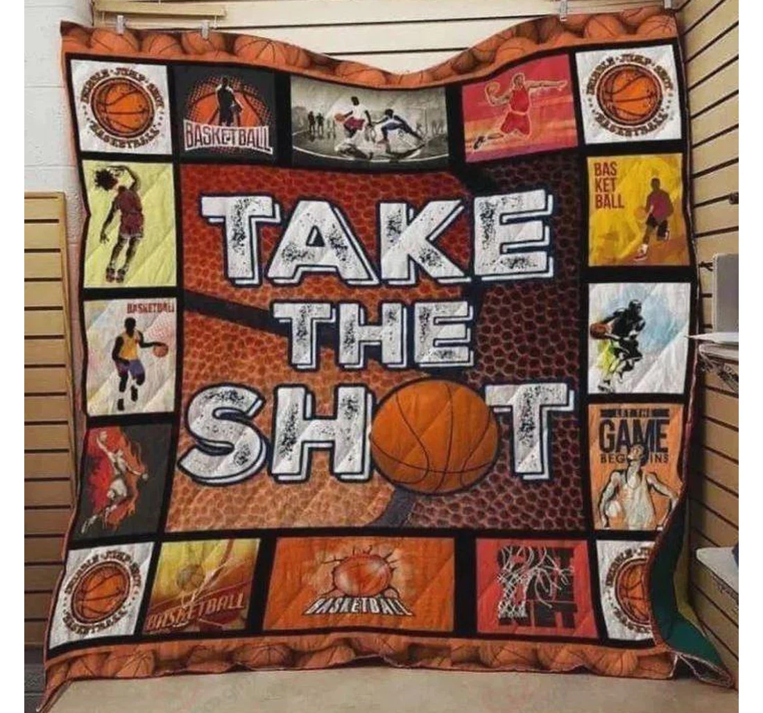 Throw Blanket, Quilt - Basketball Take The Shot Sherpa Fleece