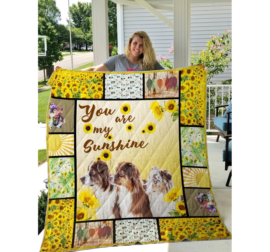 Throw Blanket, Quilt - Australian Shepherd You Are My Sunshine Sherpa Fleece