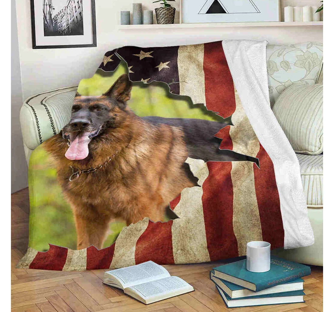Throw Blanket, Quilt - German Shepherd American German Shepherd Sherpa Fleece