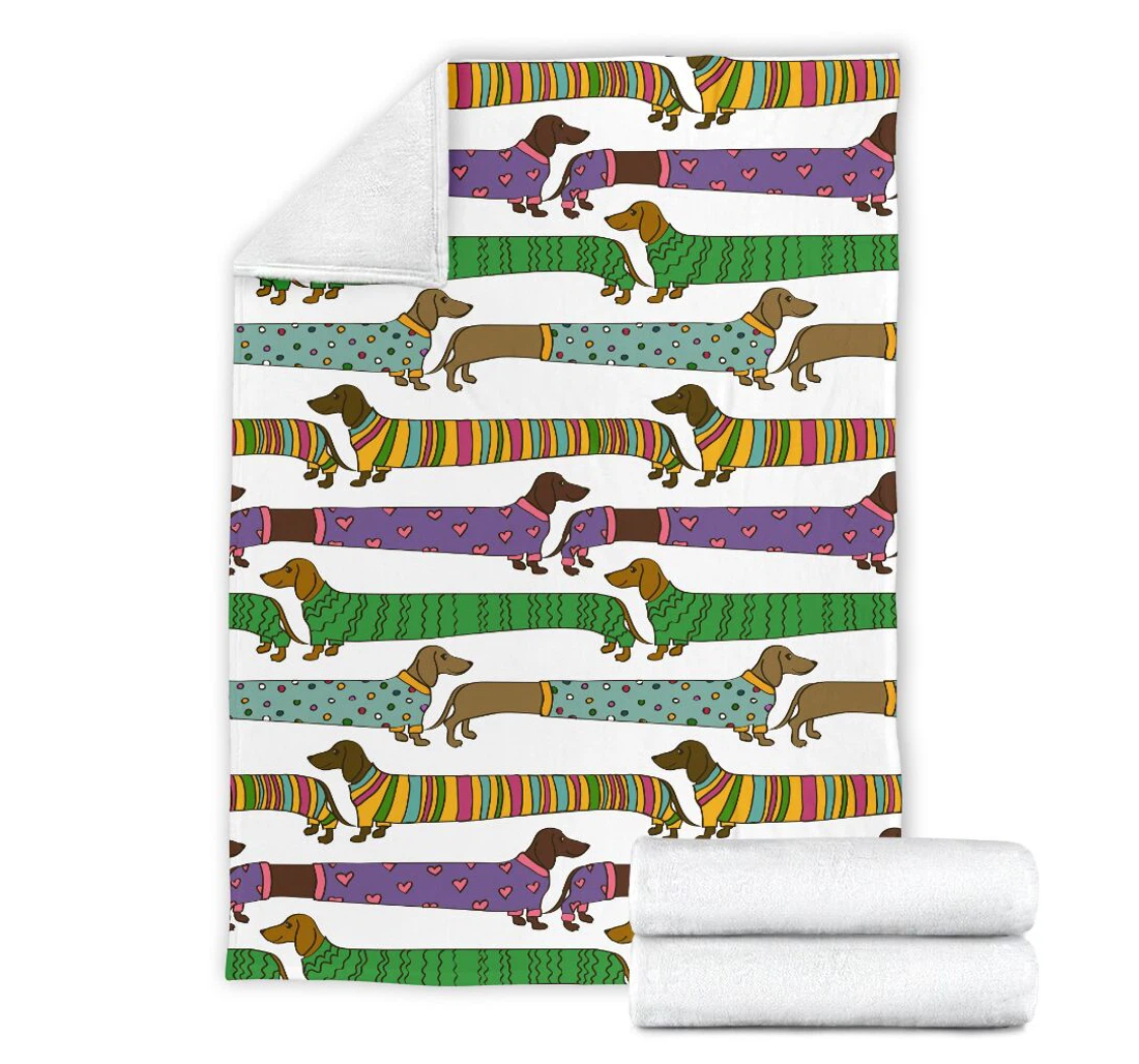 Throw Blanket, Quilt - Dachshund Vintage Dog Sherpa Fleece