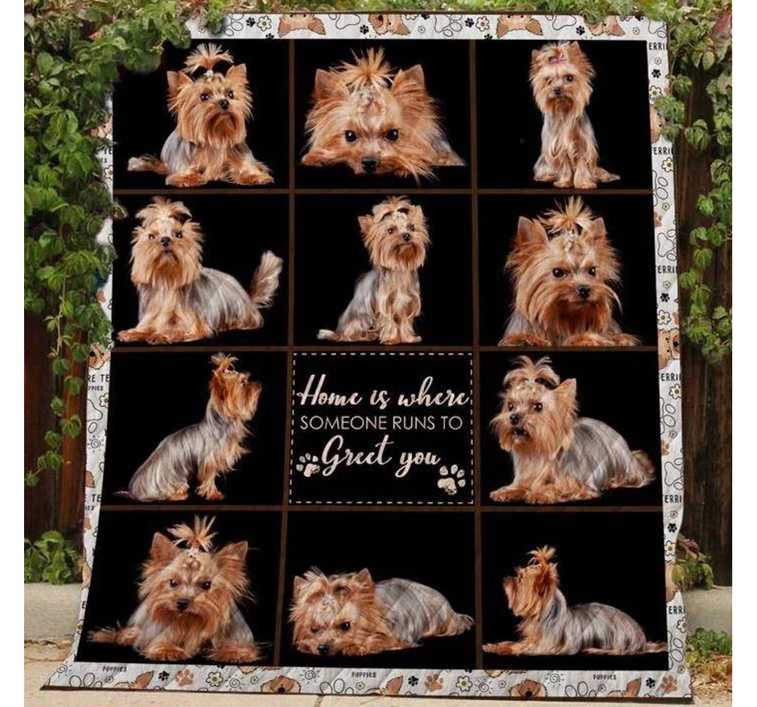 Throw Blanket, Quilt - Yorkshire Terrier Home Is Where Someone Runs To Sherpa Fleece