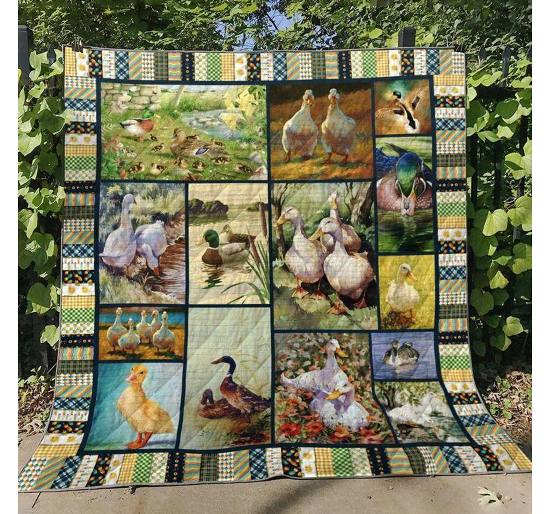 Throw Blanket, Quilt - Hunting Duck Family Sherpa Fleece