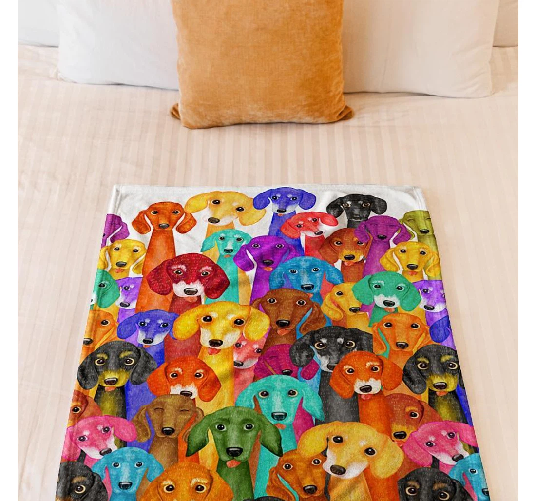 Throw Blanket, Quilt - Dachshund Colorful Dog Sherpa Fleece