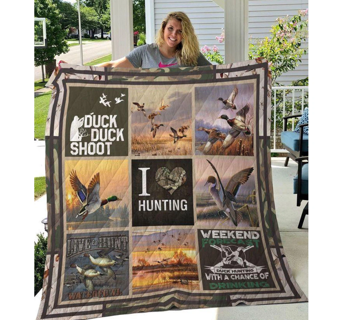 Throw Blanket, Quilt - Hunting Duck Duck Shoot Sherpa Fleece