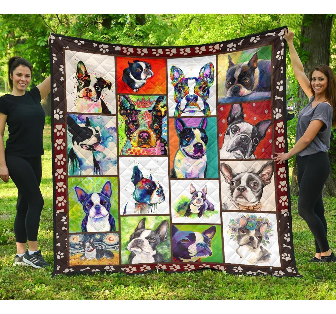 Throw Blanket, Quilt - Boston Terrier Colorful Boston Terrier Dog Sherpa Fleece