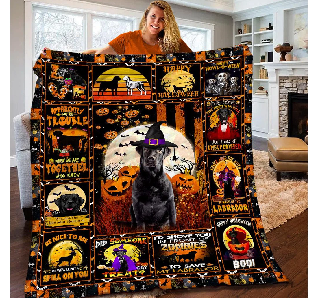 Throw Blanket, Quilt - Labrador Halloween Be Nice To Me Sherpa Fleece