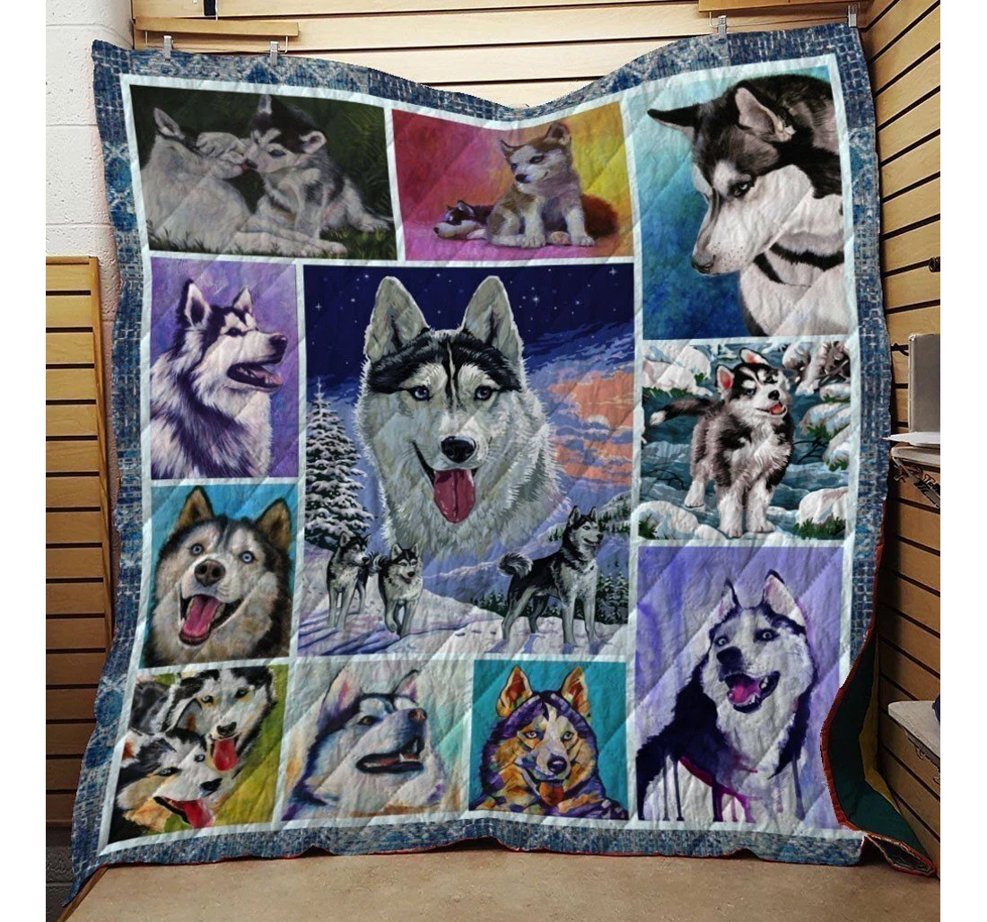 Throw Blanket, Quilt - Husky Husky In Winter Sherpa Fleece