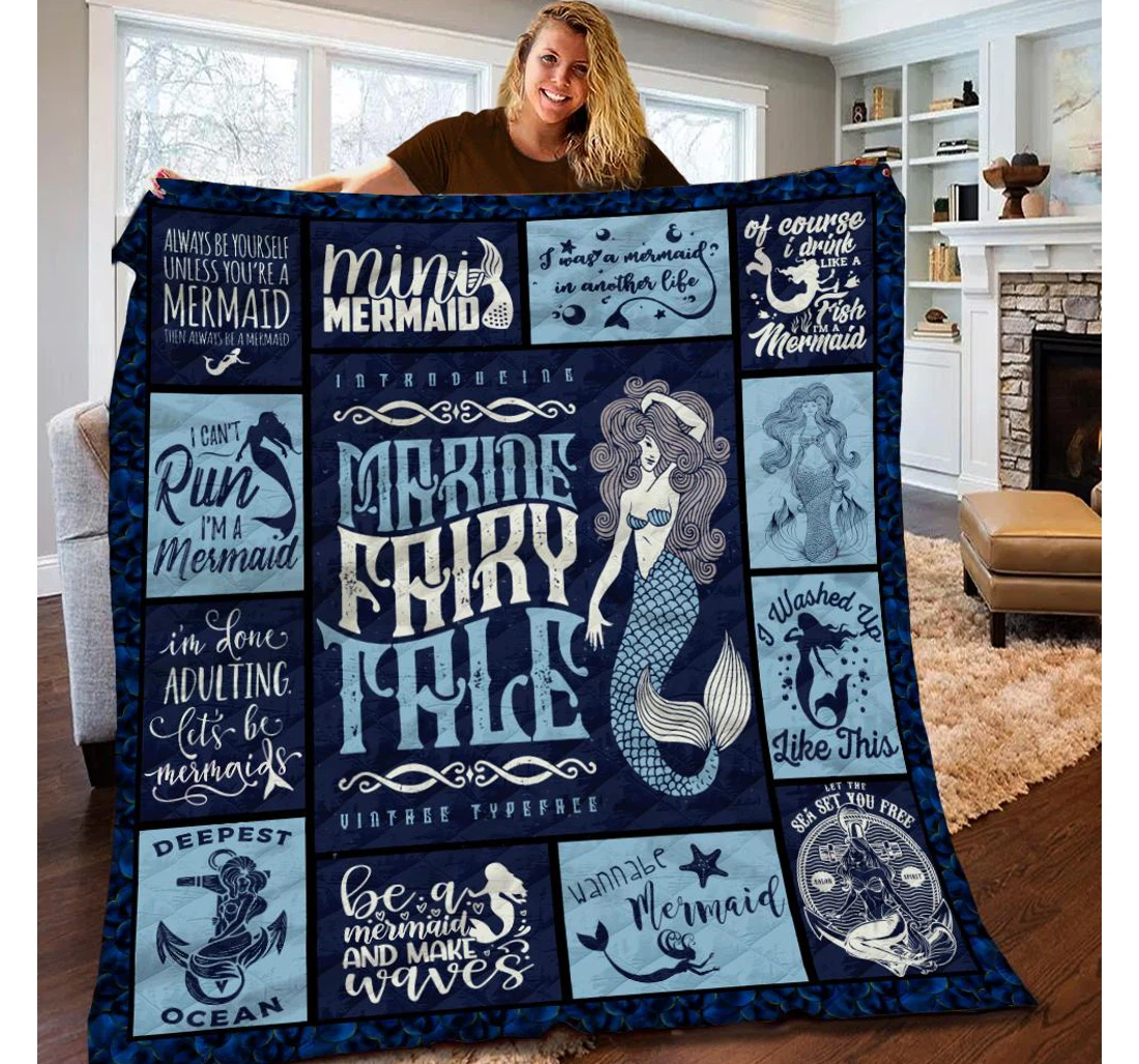 Throw Blanket, Quilt - Mermaid I Can't Run I'm Mermaid Sherpa Fleece