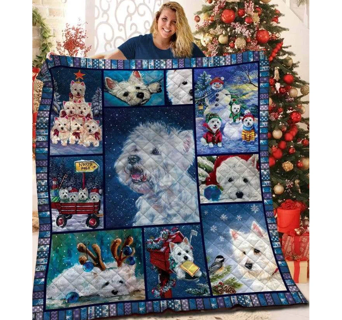 Throw Blanket, Quilt - West Highland White Terrier I Love The Snow Ball Sherpa Fleece