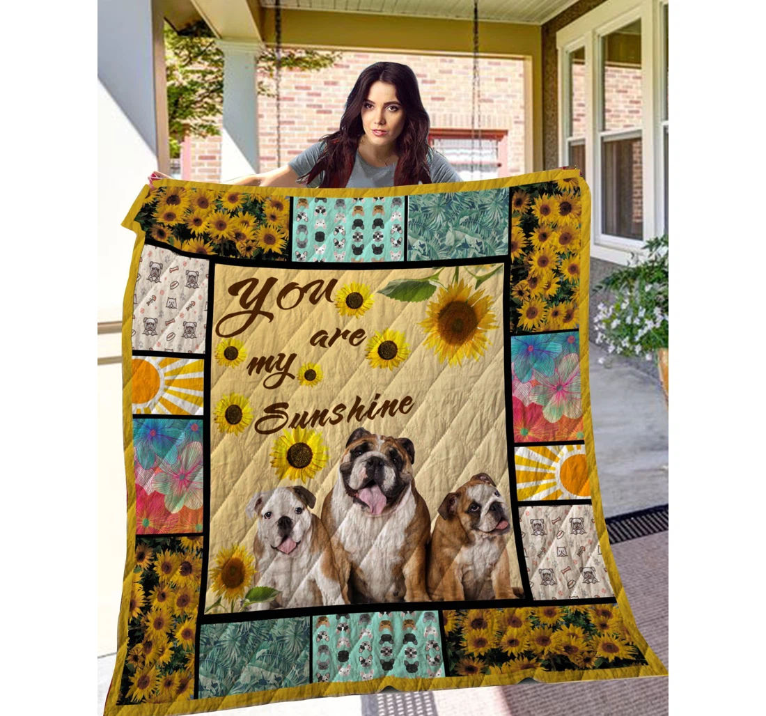 Throw Blanket, Quilt - Bulldog You Are My Sunshine Sherpa Fleece