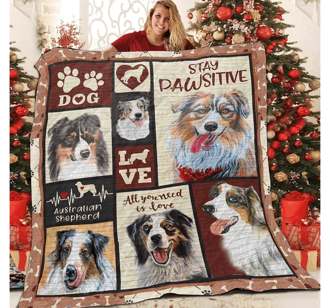 Throw Blanket, Quilt - Australian Shepherd All You Need Is Love Sherpa Fleece