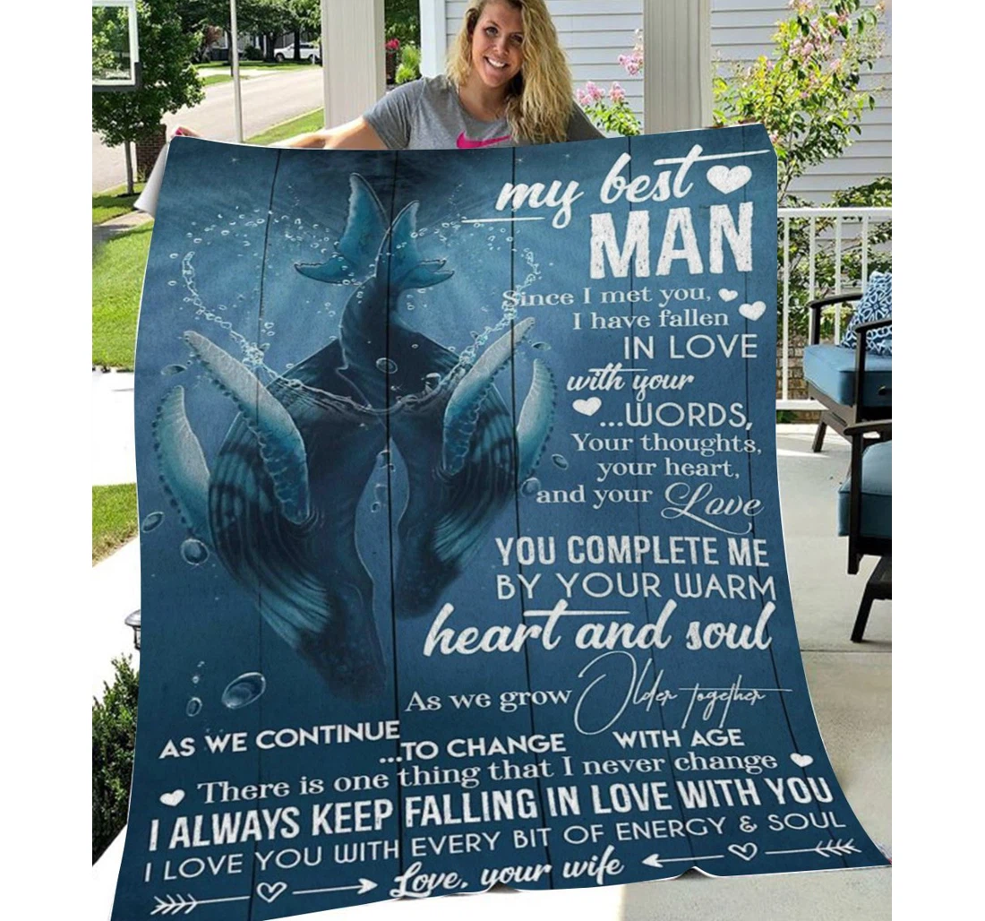 Throw Blanket, Quilt - Family Whale To My Husband You Complete Me By Your Sherpa Fleece