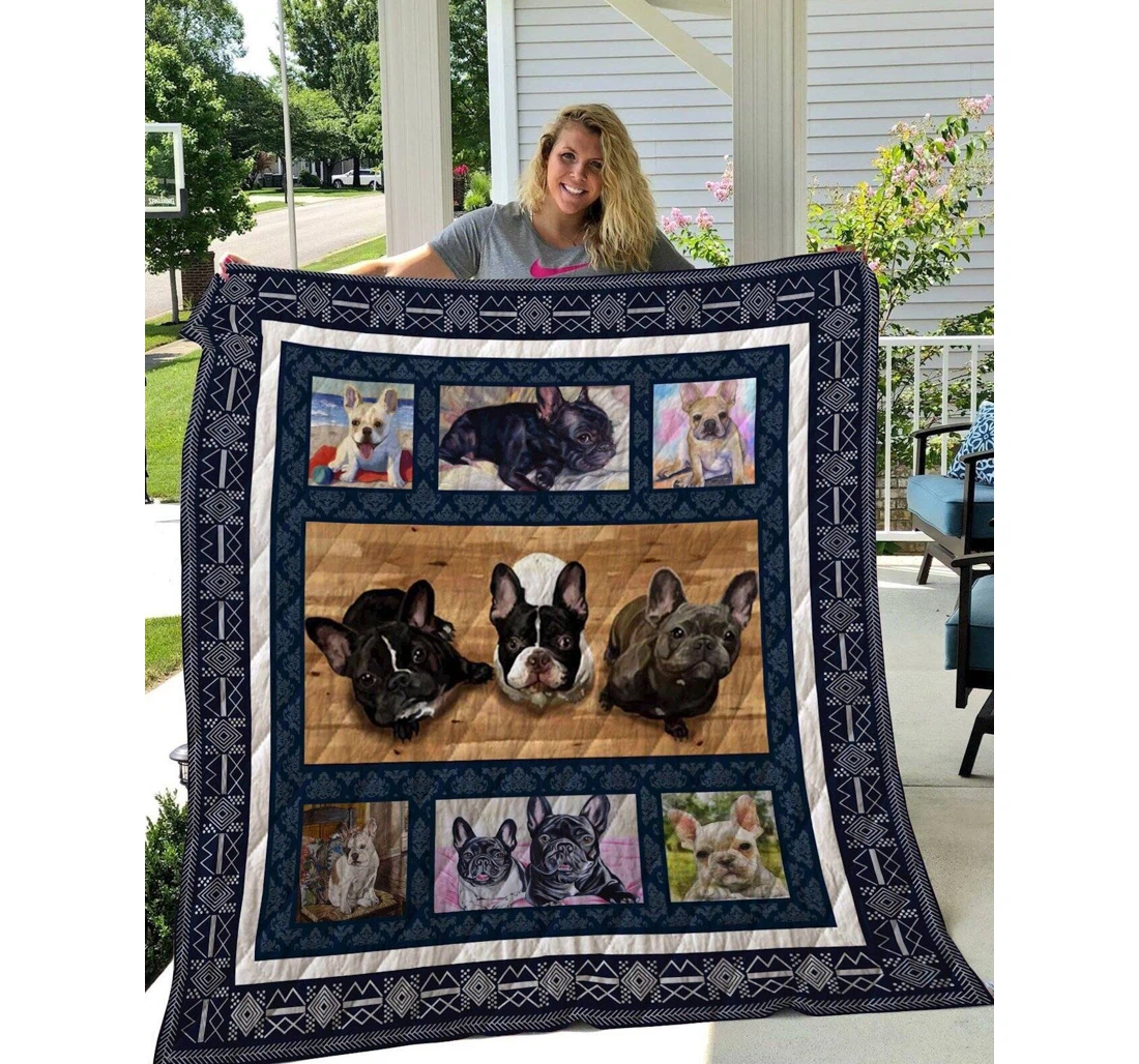 Throw Blanket, Quilt - French Bulldog Cute Bulldog Sherpa Fleece