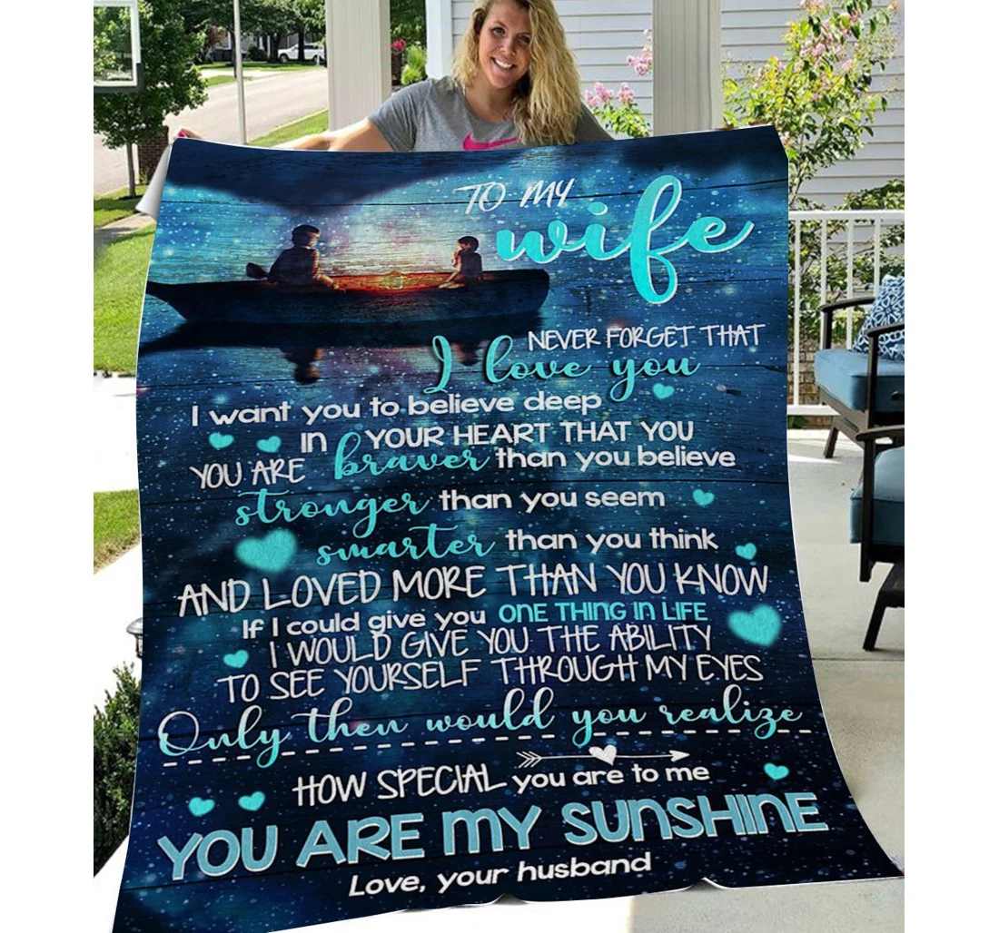 Throw Blanket, Quilt - Personalized To My Wife Family You Are My Sunshine Sherpa Fleece