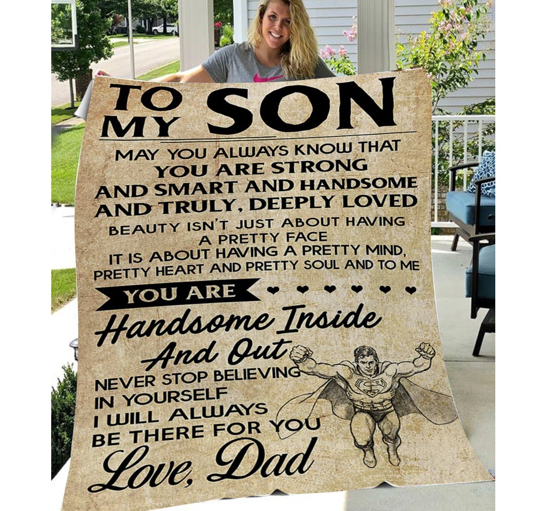 Throw Blanket, Quilt - Personalized To My Son Family Hero My Handsome Boy Sherpa Fleece